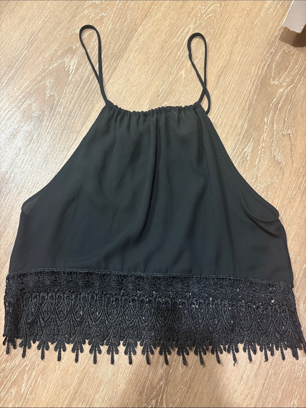 Black Lace-Trim Halter Crop Top - Women